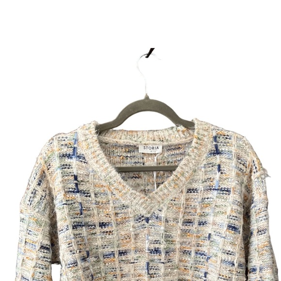 Anthropologie x Storia Textured Ivory Blue Green Gold Knit Cropped Sweater S NWT - Picture 4 of 13